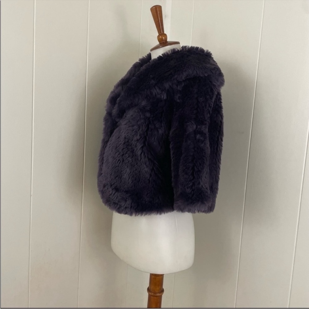 Vintage Purple Faux Fur Crop Jacket Women’s S 90s Glam 3/4 Sleeve‎ Retro - Picture 3 of 7